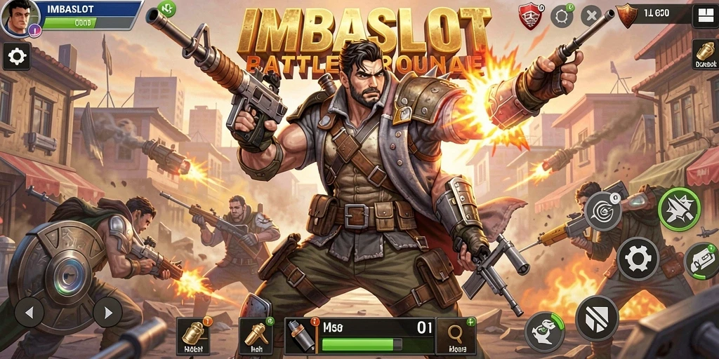 Screenshot gameplay IMBASLOT menampilkan intensitas pertempuran Battle Royale.