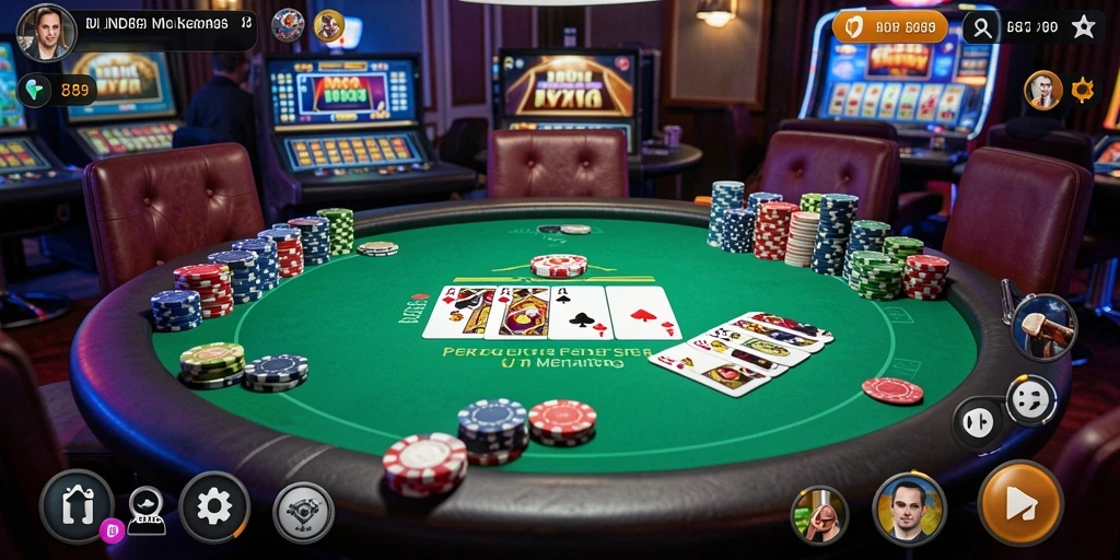 Tampilan gameplay poker yang mendebarkan dan interaktif.