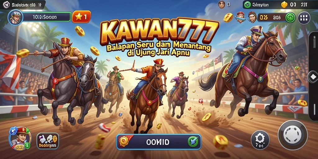 Gameplay balapan KAWAN777 yang mendebarkan dan penuh aksi.