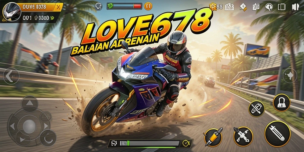 Gameplay seru dengan motor balap di lintasan yang menantang.