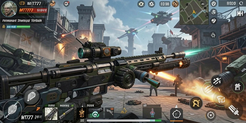 Tangkapan layar gameplay MT777 menampilkan pertempuran strategi yang mendebarkan.