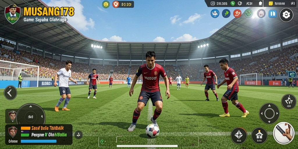 Tampilan gameplay menegangkan dalam MUSANG178 dengan aksi sepak bola yang seru.