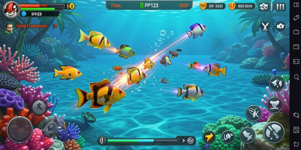 Tampilan gameplay seru dalam permainan Tembak Ikan PP123.