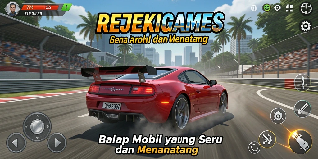 Tampilan gameplay balap mobil yang mendebarkan di REJEKIGAMES.