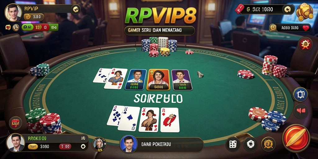 Screenshot RPVIP8 menampilkan gameplay seru Poker di ponsel.