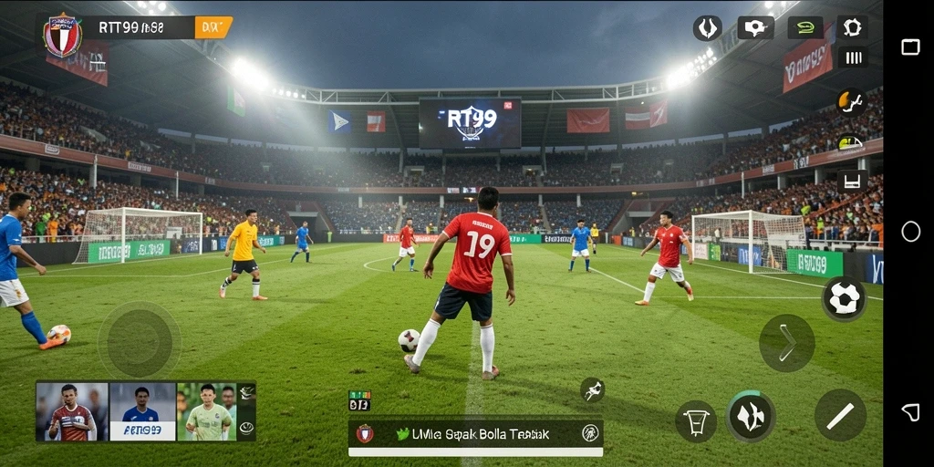 Tampilan gameplay RT99 yang mendebarkan dalam aksi sepak bola.