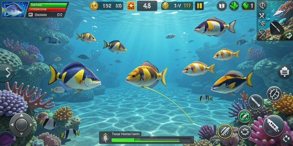 Tampilan gameplay <strong>SINTE4D</strong> yang menyenangkan saat menembak ikan di laut.