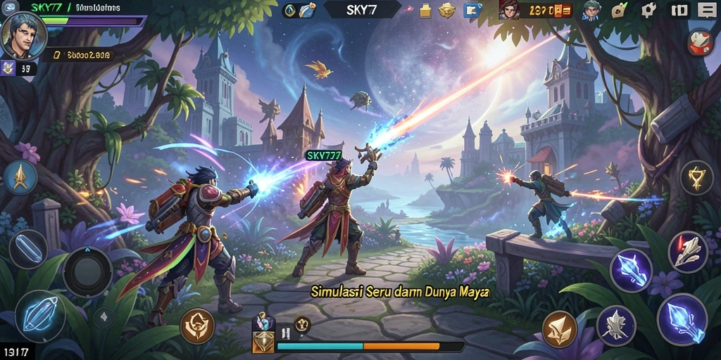 Tampilan gameplay utama dari SKY77 dengan elemen simulasi yang menarik.