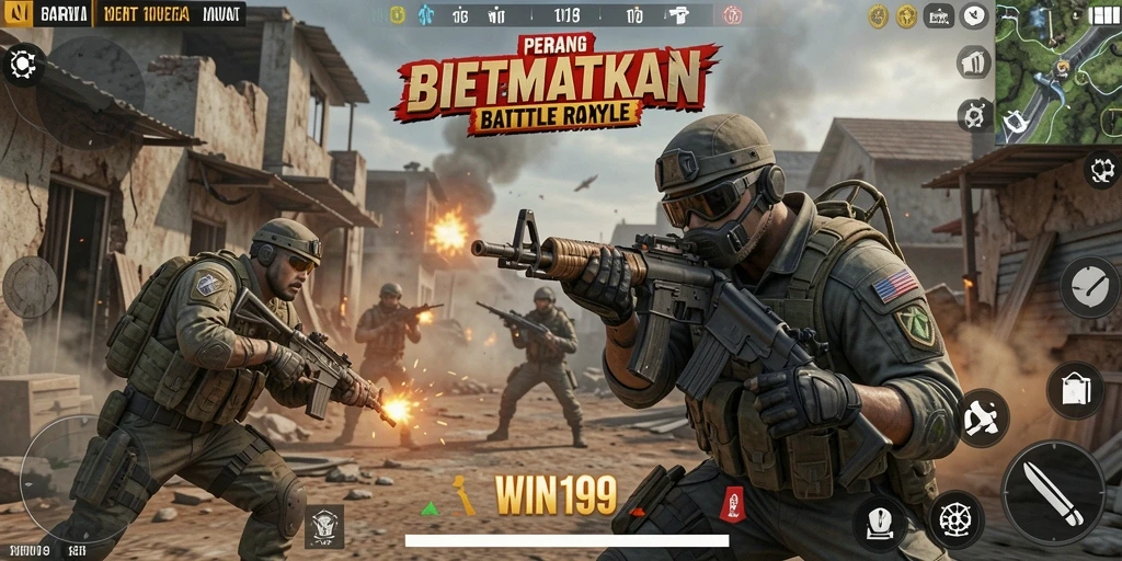 Gameplay seru WIN199 dengan aksi Battle Royale yang mendebarkan.